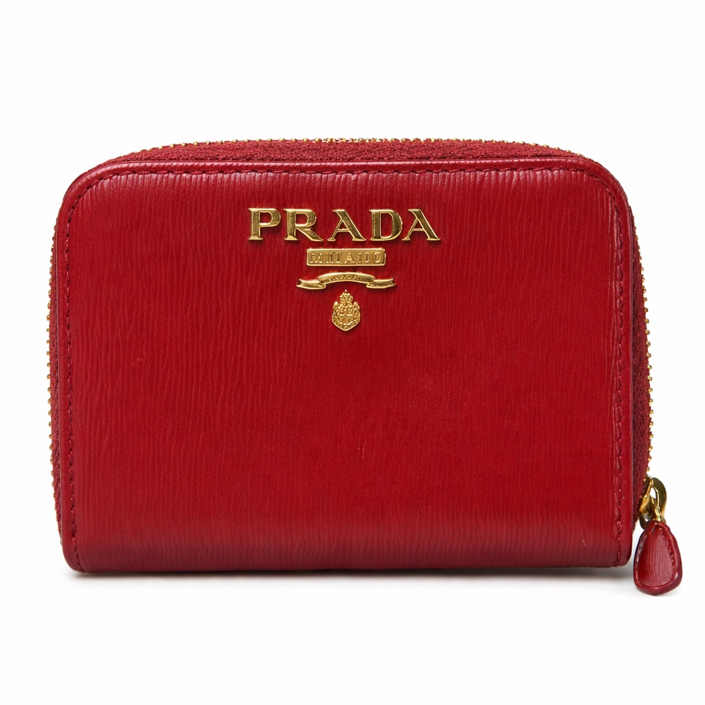 Authentic Prada Burgundy Leather Wallet With Gold Accents
